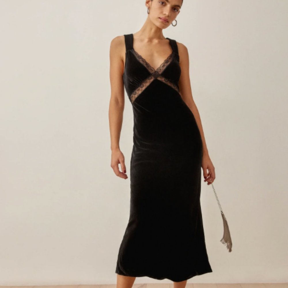 Reformation Lorenzo Black Velvet Dress